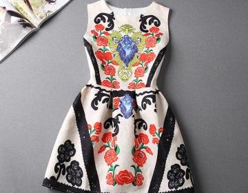 Vintage Style Floral Printed Jacquard Dress on Luulla